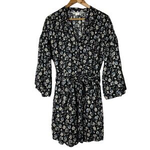 Veronica Beard Dress 8 Samy Floral‎ Silk Linen Mini Black Blue 2006SH0232813